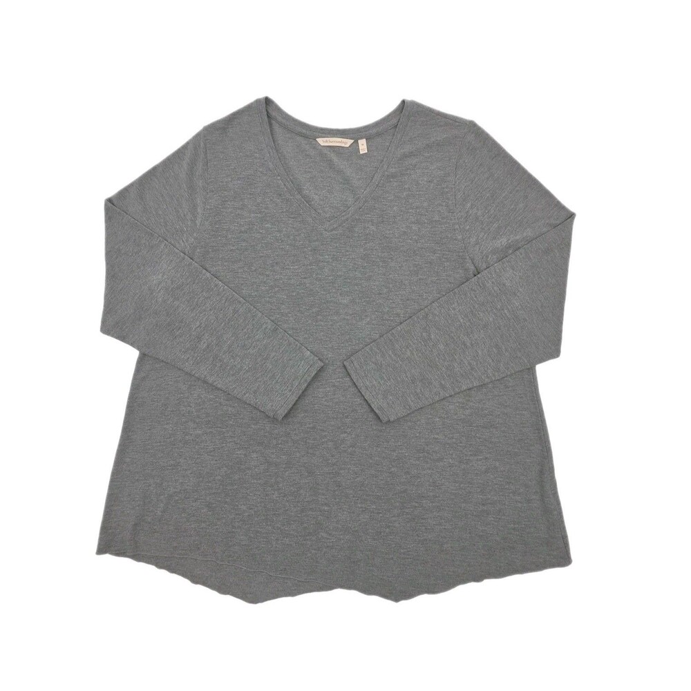 Soft Surroundings Tunic Top Gray Women Plus 1X Cotton V-Neck Long Sleeve T-Shirt